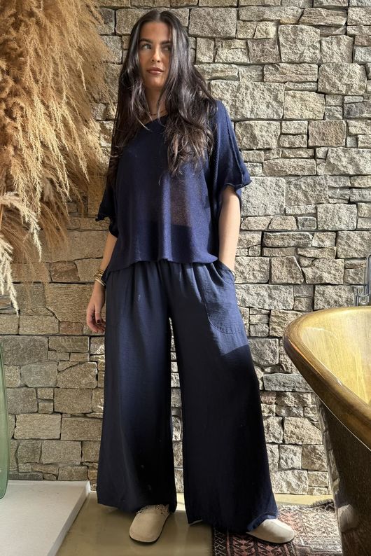 Basso Shirring Wide Leg Pant Navy /14=